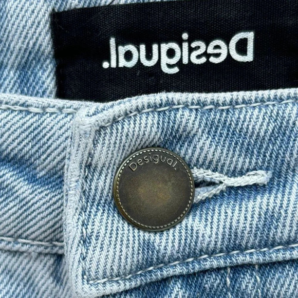 Desigual Womens Embroidered Flower Cropped Denim Jeans Light Blue Size 44 - Picture 9 of 16